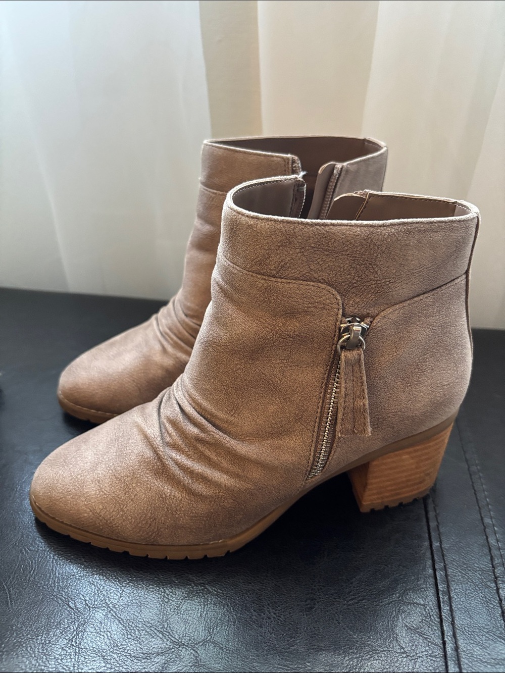 Bella Vita Taupe Ankle Booties with Tassel Side Zip